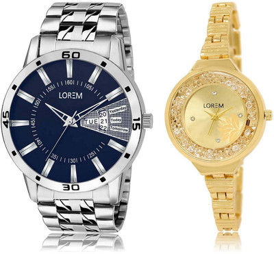 

LOREM watch102-224 Designer Gold & Blue Round Boy's & Girl's Metal Bracelet Watch - For Men & Women