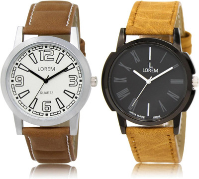 

LOREM watch15-19 COMBO Black & White Round Boy's Leather Watch - For Men