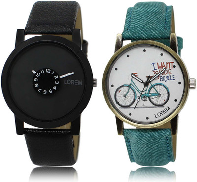 

LOREM OM-25-229 Designer White & Black Round Boy's & Girl's Leather Watch - For Men & Women