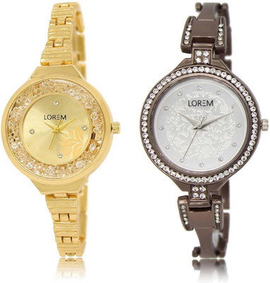 

LOREM SR-224-236 Attractive Silver & Gold Round Girl's Metal Bracelet Watch - For Women