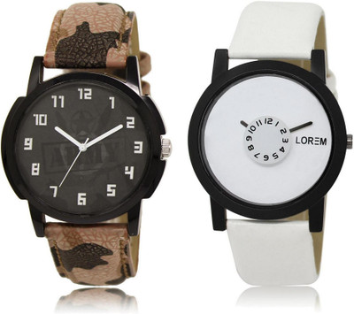 

LOREM FZ-3-26 COMBO White & Black Round Boy's Leather Watch - For Men