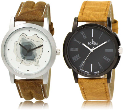 

LOREM SR-9-19 Attractive Black & White Round Boy's Leather Watch - For Men