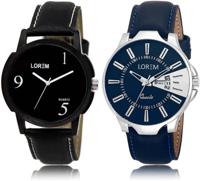 

LOREM Watch-6-23 Designer Silver & Black Round Boy's Leather Watch - For Men