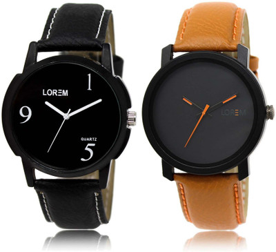LOREM OM-6-20 Designer Black Round Boy's Leather Watch - For Men