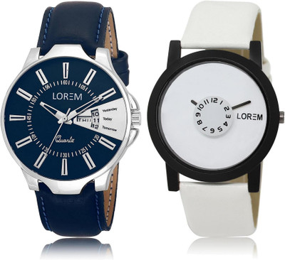

LOREM watch-23-26 COMBO White & Blue Round Boy's Leather Hybrid Watch - For Men