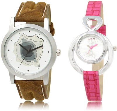 

LOREM Watch-9-205 COMBO Silver & White Round Boy's & Girl's Leather Watch - For Men & Women