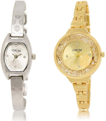 

LOREM OM-219-224 Designer Gold & Silver Round & Contemporary Girl's Metal Bracelet Watch - For Women