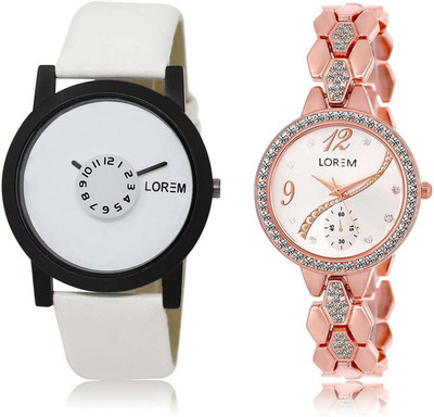 

LOREM watch26-215 Designer Silver & White Round Boy's & Girl's Metal Bracelet & Leather Watch - For Men & Women