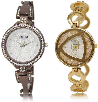 

LOREM OM-236-239 Designer White Round Girl's Metal Bracelet Watch - For Women