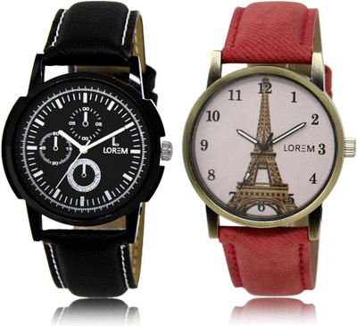 

LOREM Watch-13-230 COMBO White & Black Round Boy's & Girl's Leather Watch - For Men