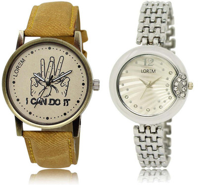 

LOREM Watch-30-227 Designer Silver & Grey Round Boy's & Girl's Metal Bracelet & Leather Watch - For Men & Women