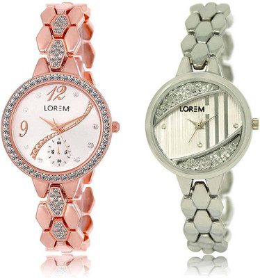 

LOREM watch-215-223 Designer White Round Girl's Metal Bracelet Watch - For Women
