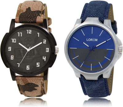 

LOREM watch3-24 Designer Blue & Black Round Boy's Leather Watch - For Men