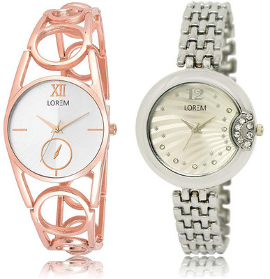 

LOREM SR-213-227 Attractive White Round Girl's Metal Bracelet Watch - For Women