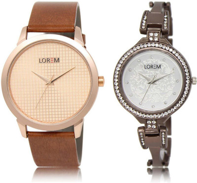 

LOREM OM-34-236 Designer Silver & Rose Gold Round Boy's & Girl's Metal Bracelet & Leather Watch - For Men & Women