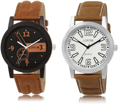 

LOREM watch1-15 Designer White & Black Round Boy's Leather Watch - For Men