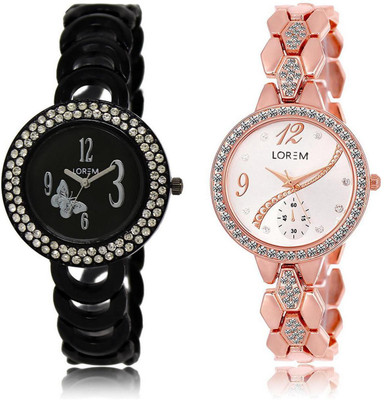 

LOREM Watch-201-215 COMBO Silver & Black Round Girl's Metal Bracelet Watch - For Women