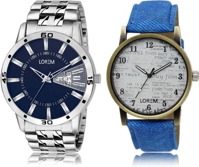 

LOREM watch28-102 Designer White & Blue Round Boy's Leather & Metal Bracelet Hybrid Watch - For Men