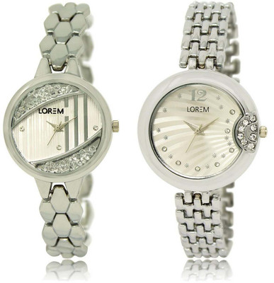 

LOREM Watch-223-227 Designer White Round Girl's Metal Bracelet Watch - For Women
