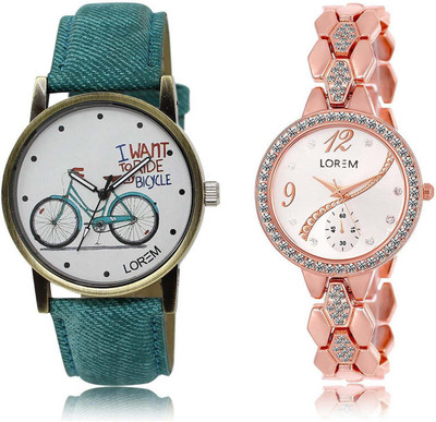 

LOREM watch215-229 Designer Silver & White Round Girl's Metal Bracelet & Leather Watch - For Women
