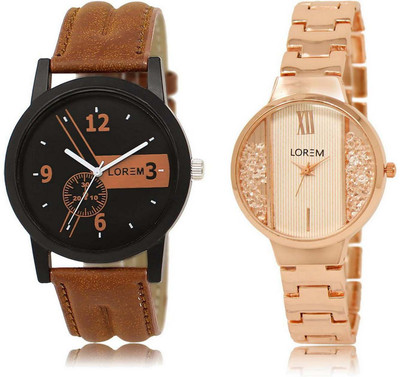 

LOREM SR-1-217 Attractive White & Black Round Boy's & Girl's Metal Bracelet & Leather Watch - For Men & Women