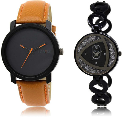 

LOREM SR-20-237 Attractive Silver & Black Round Boy's & Girl's Metal Bracelet & Leather Watch - For Men & Women