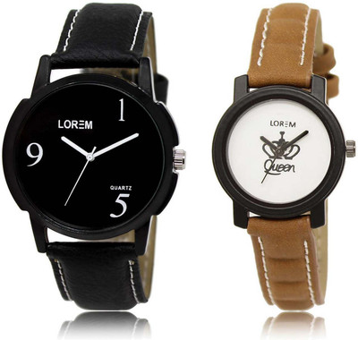 

LOREM Watch-6-209 Designer White & Black Round Boy's & Girl's Leather Watch - For Men & Women