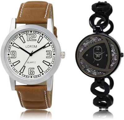 

LOREM watch-15-237 COMBO Silver & White Round Boy's & Girl's Metal Bracelet & Leather Watch - For Men & Women