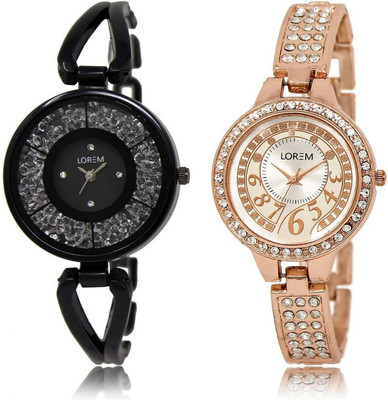 

LOREM watch211-216 Designer Silver & Black Round Girl's Metal Bracelet Watch - For Women