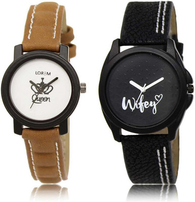 

LOREM OM-209-234 Designer Black & White Round Girl's Leather Watch - For Women