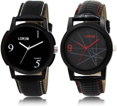 

LOREM Watch-6-8 Designer Black Round Boy's Leather Watch - For Men