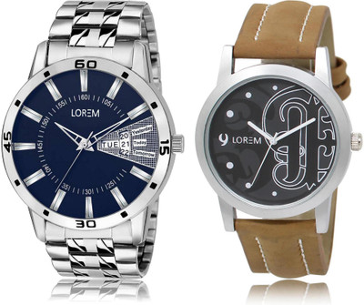 

LOREM Watch-14-102 COMBO Black & Blue Round Boy's Leather & Metal Bracelet Watch - For Men
