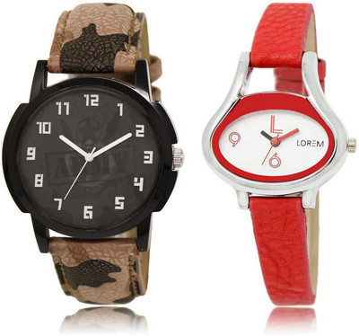 

LOREM 3-206 COMBO White & Black Oval & Round Boy's & Girl's Leather Watch - For Men & Women