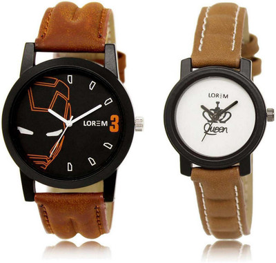 

LOREM SR-4-209 Attractive White & Black Round Boy's & Girl's Leather Watch - For Men & Women