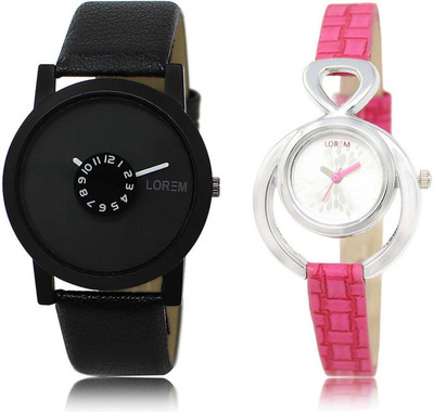 

LOREM SR-25-205 Attractive Silver & Black Round Boy's & Girl's Leather Watch - For Men & Women