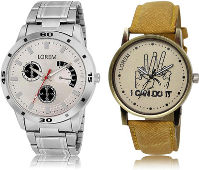 

LOREM FZ-30-101 COMBO Grey & Silver Round Boy's Leather & Metal Bracelet Watch - For Men