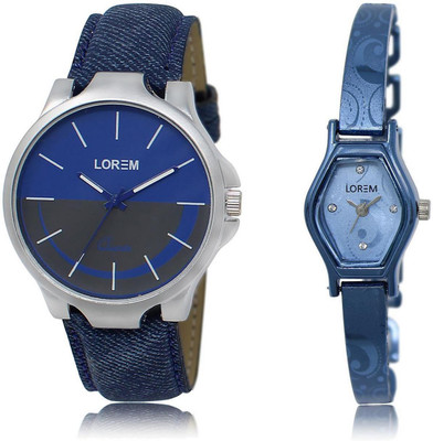 

LOREM Watch-24-218 COMBO Blue Contemporary & Round Boy's & Girl's Metal Bracelet & Leather Watch - For Men & Women