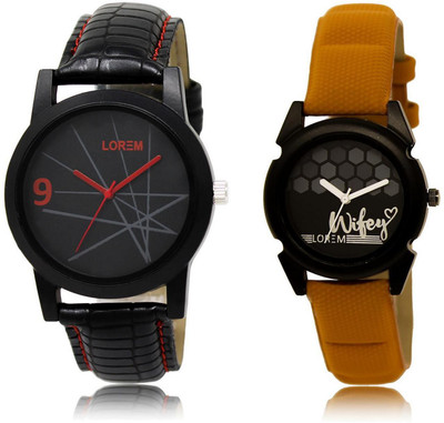 LOREM 8-235 COMBO Black Round Boy's & Girl's Leather Watch - For Men & Women