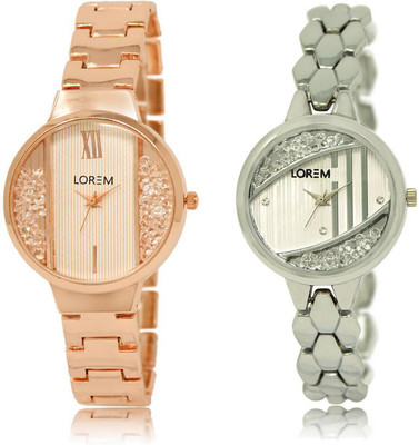 

LOREM 217-223 COMBO Silver & White Round Girl's Metal Bracelet Watch - For Women