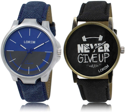 

LOREM watch-24-27 Designer Black & Blue Round Boy's Leather Watch - For Men