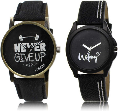 LOREM Watch-27-234 Designer Black Round Boy's & Girl's Leather Watch - For Men & Women