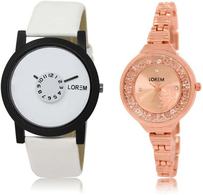 

LOREM Watch-26-225 Designer Rose Gold & White Round Boy's & Girl's Metal Bracelet & Leather Watch - For Men & Women