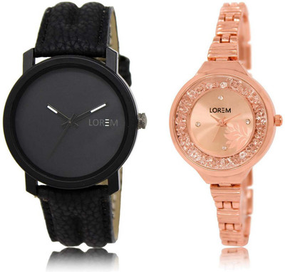 

LOREM watch21-225 Designer Rose Gold & Black Round Boy's & Girl's Metal Bracelet & Leather Watch - For Men & Women