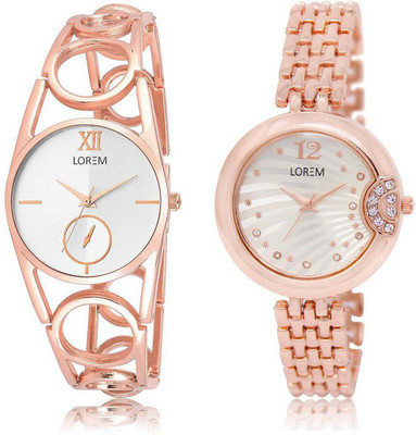 LOREM OM-213-228 Designer White Round Girl's Metal Bracelet Watch - For Women