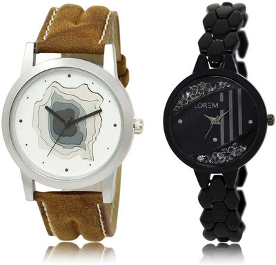 

LOREM OM-9-221 Designer Black & White Round Boy's & Girl's Metal Bracelet & Leather Watch - For Men & Women