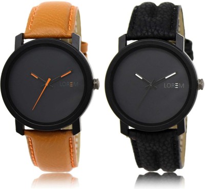 

LOREM Watch-20-21 Designer Black Round Boy's Leather Watch - For Men