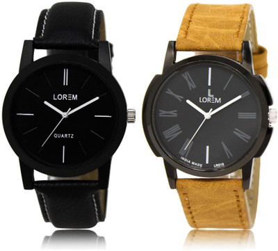 

LOREM watch5-19 Designer Black Round Boy's Leather Watch - For Men