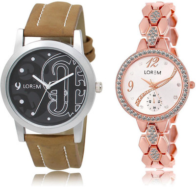 

LOREM Watch-14-215 COMBO Silver & Black Round Boy's & Girl's Metal Bracelet & Leather Watch - For Men & Women