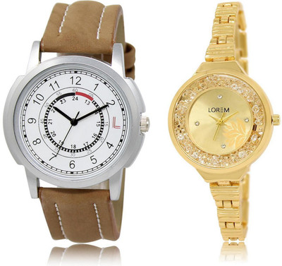

LOREM Watch-17-224 COMBO Gold & White Round Boy's & Girl's Metal Bracelet & Leather Watch - For Men & Women