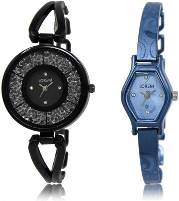 

LOREM 16-219 COMBO Blue & Black Contemporary & Round Girl's Metal Bracelet Watch - For Women